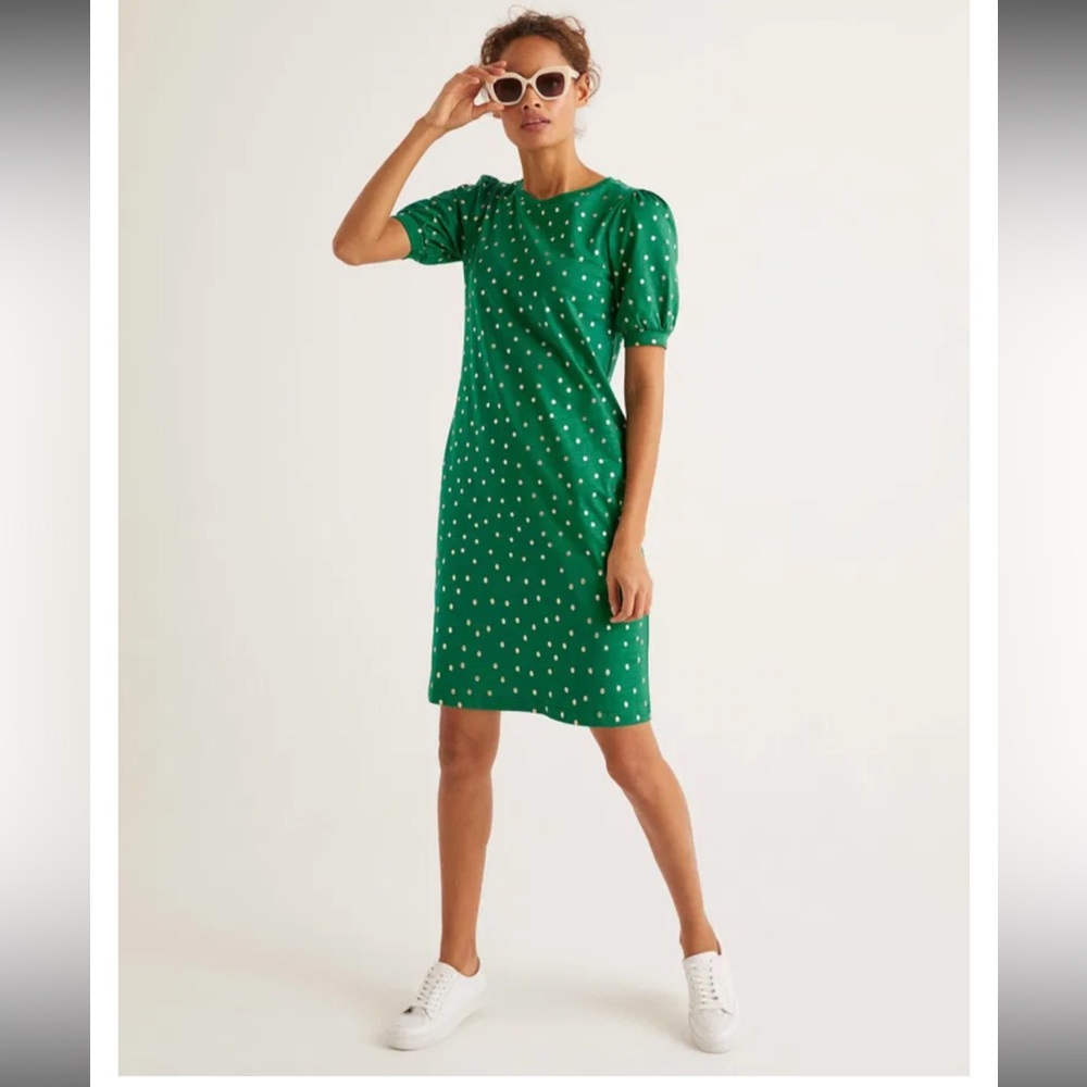 Boden Shirt Green Polka Dot Dress US 6 NWOT